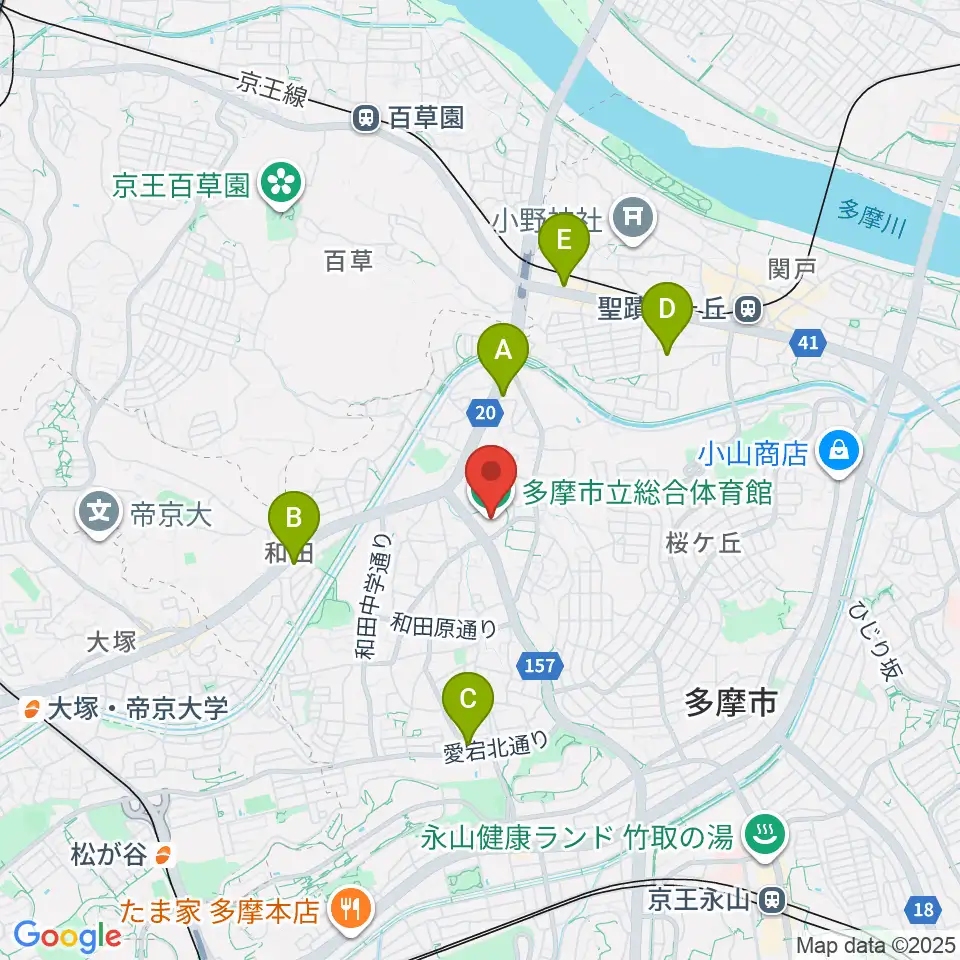多摩市立総合体育館周辺のコンビニエンスストア一覧地図