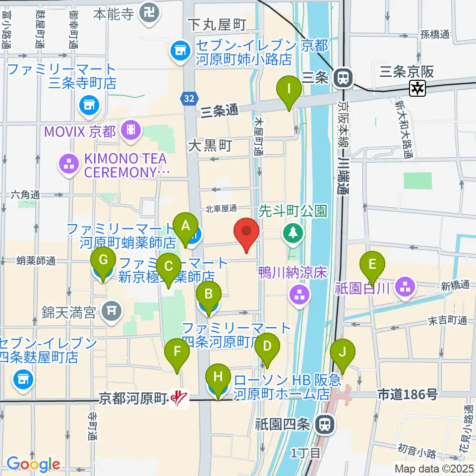 音楽天国・京都河原町店周辺のコンビニエンスストア一覧地図