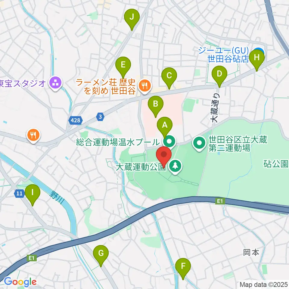 世田谷区立総合運動場体育館周辺のコンビニエンスストア一覧地図