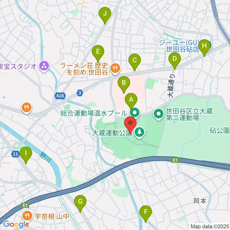 世田谷区立総合運動場体育館周辺のコンビニエンスストア一覧地図