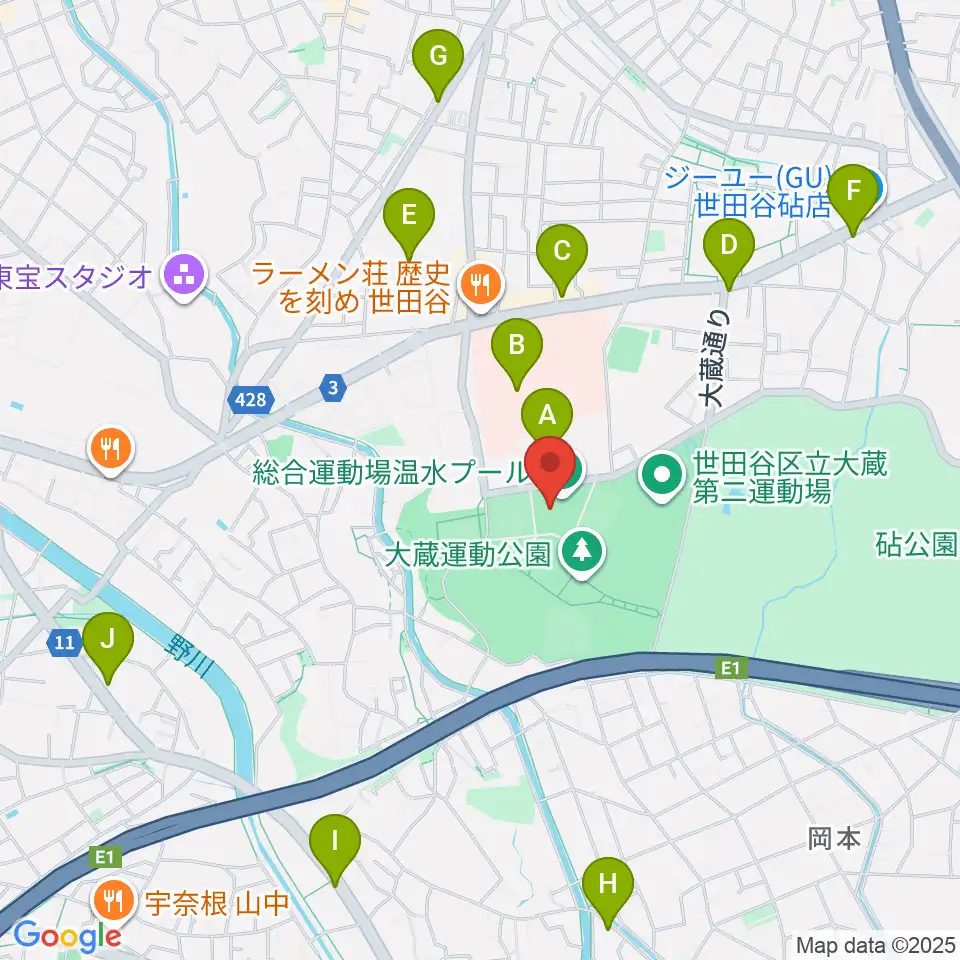 世田谷区立総合運動場温水プール周辺のコンビニエンスストア一覧地図
