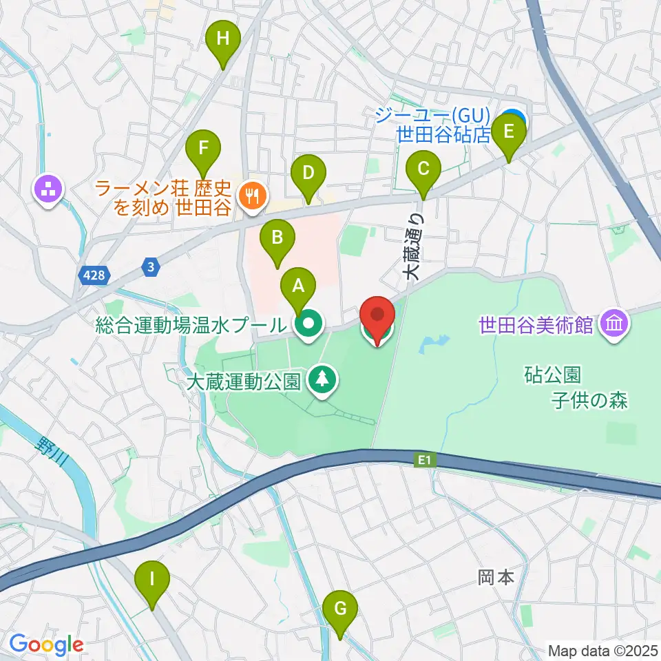 大蔵第二運動場体育館周辺のコンビニエンスストア一覧地図