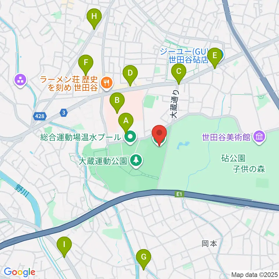 大蔵第二運動場体育館周辺のコンビニエンスストア一覧地図