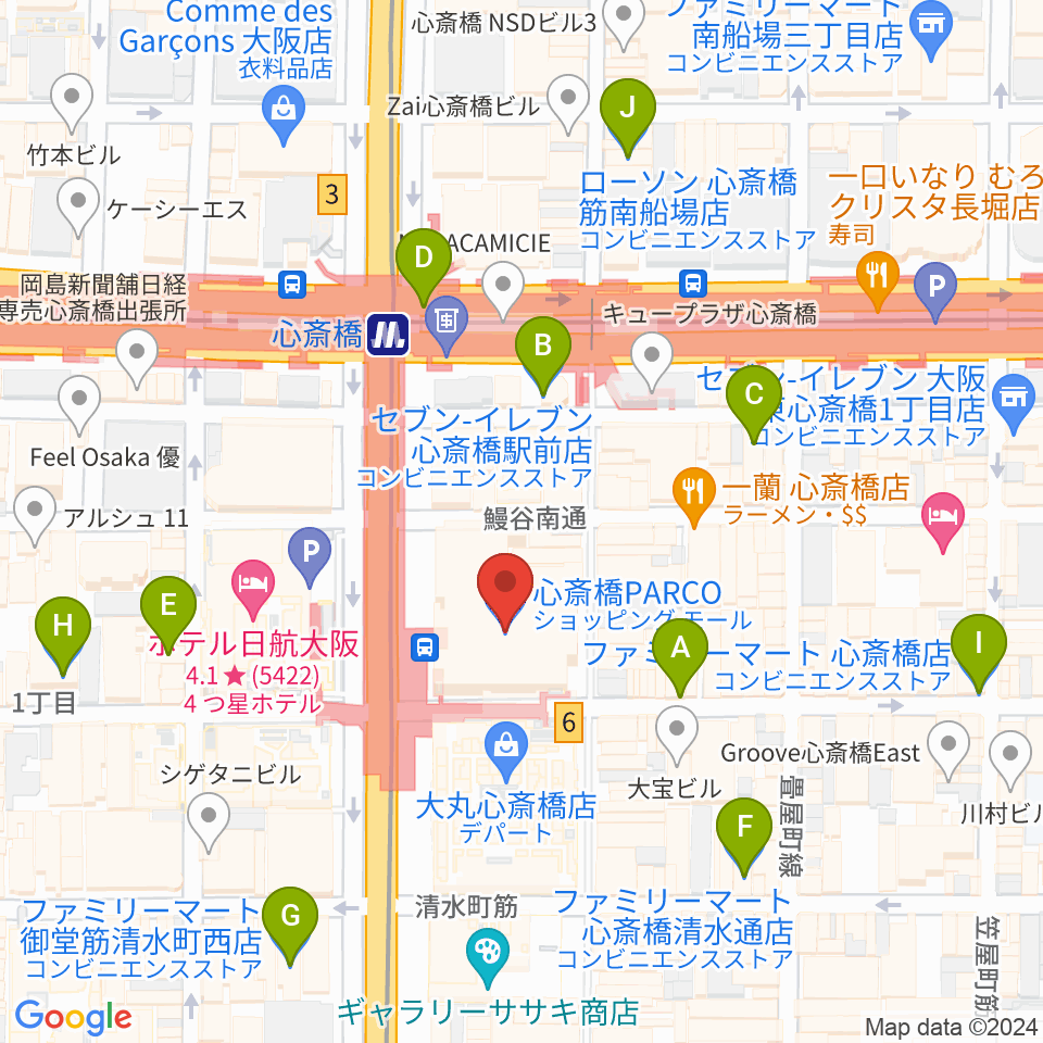 心斎橋パルコSPACE14周辺のコンビニエンスストア一覧地図