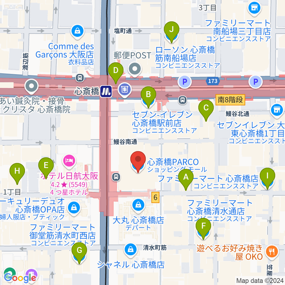 心斎橋パルコSPACE14周辺のコンビニエンスストア一覧地図