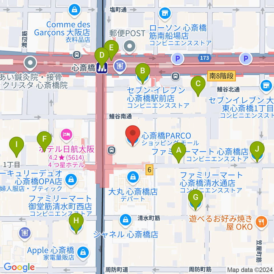 心斎橋パルコSPACE14周辺のコンビニエンスストア一覧地図