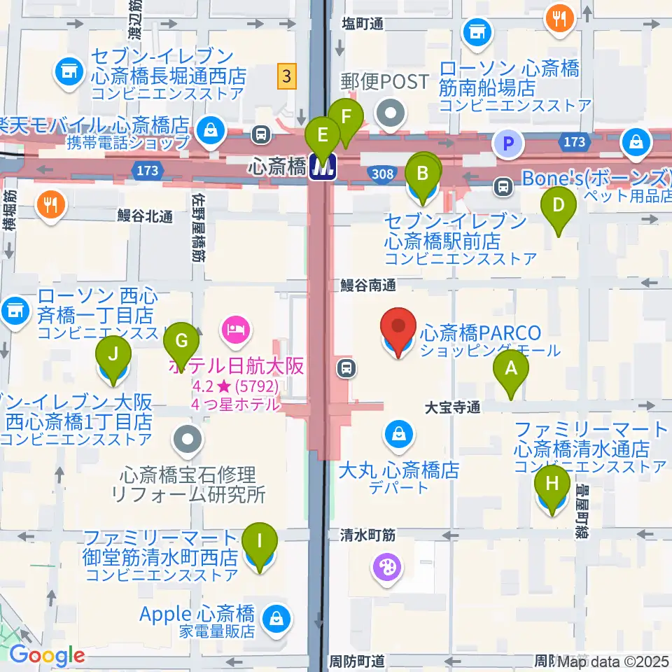 心斎橋パルコSPACE14周辺のコンビニエンスストア一覧地図