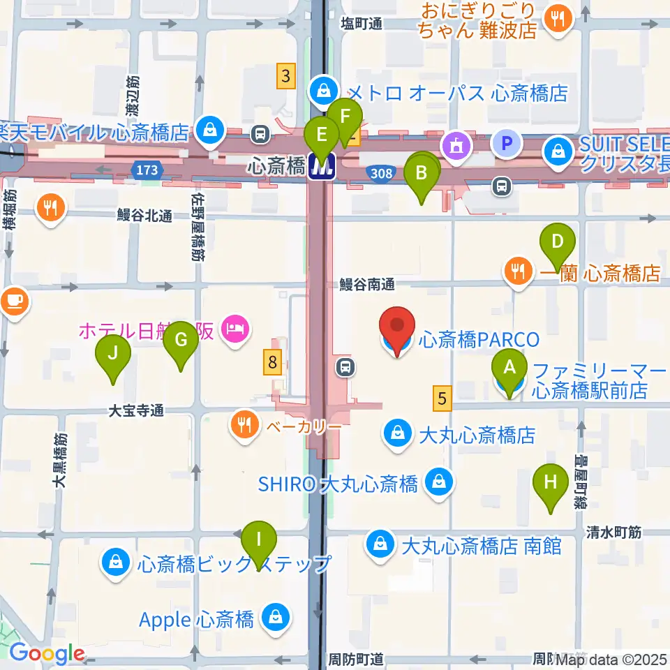 心斎橋パルコSPACE14周辺のコンビニエンスストア一覧地図