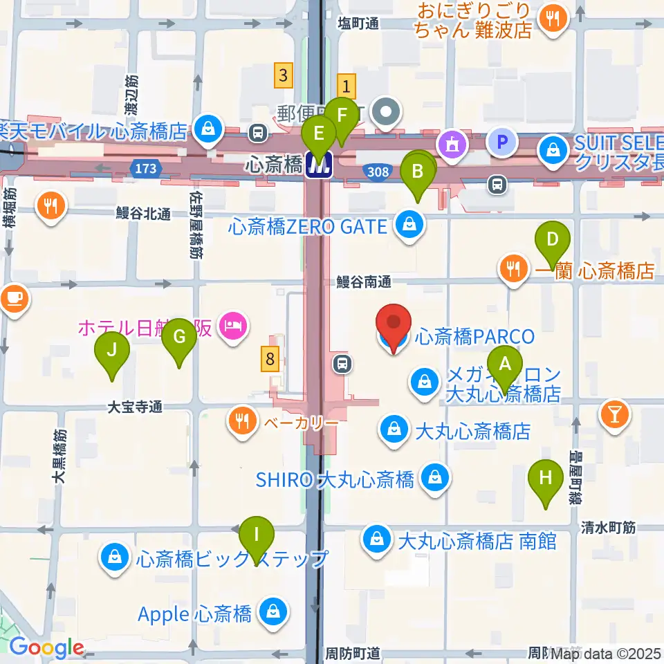 心斎橋パルコSPACE14周辺のコンビニエンスストア一覧地図