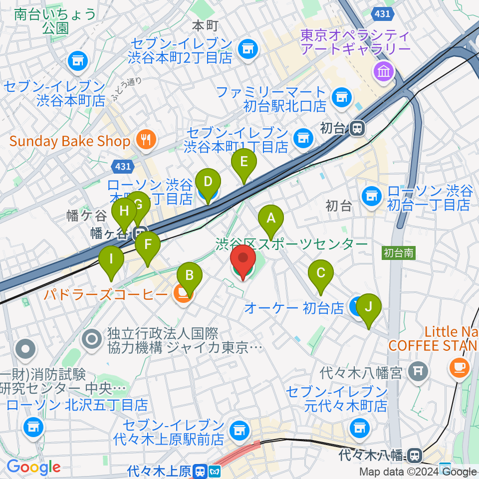 渋谷区スポーツセンター周辺のコンビニエンスストア一覧地図