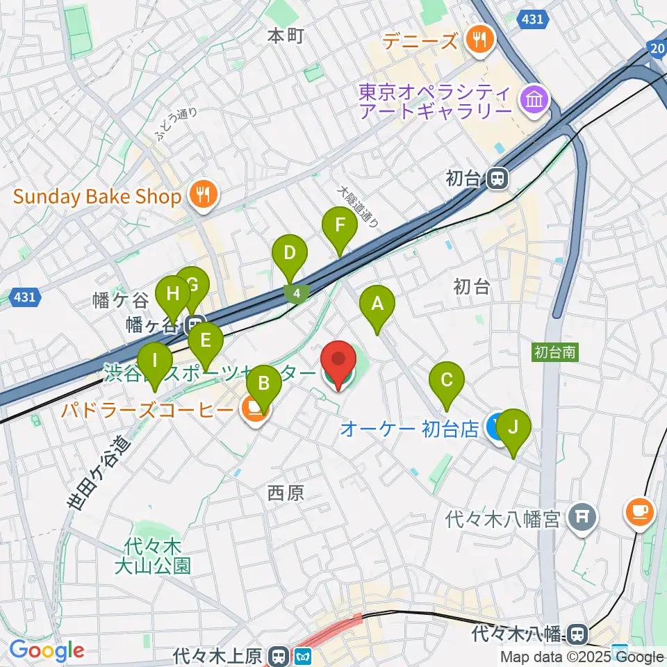 渋谷区スポーツセンター周辺のコンビニエンスストア一覧地図