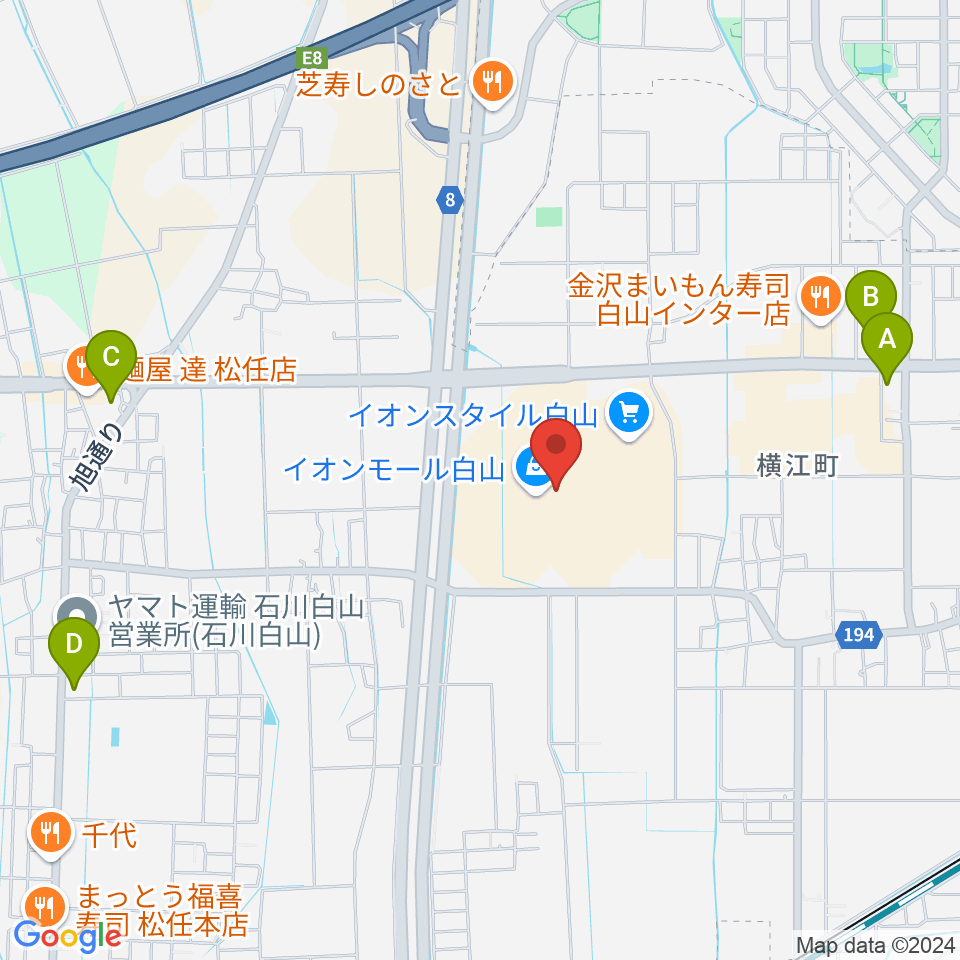 イオンシネマ白山周辺のコンビニエンスストア一覧地図