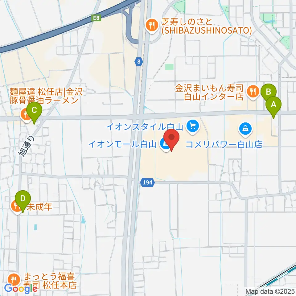イオンシネマ白山周辺のコンビニエンスストア一覧地図