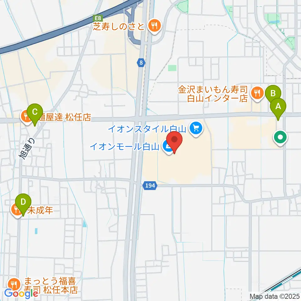 イオンシネマ白山周辺のコンビニエンスストア一覧地図