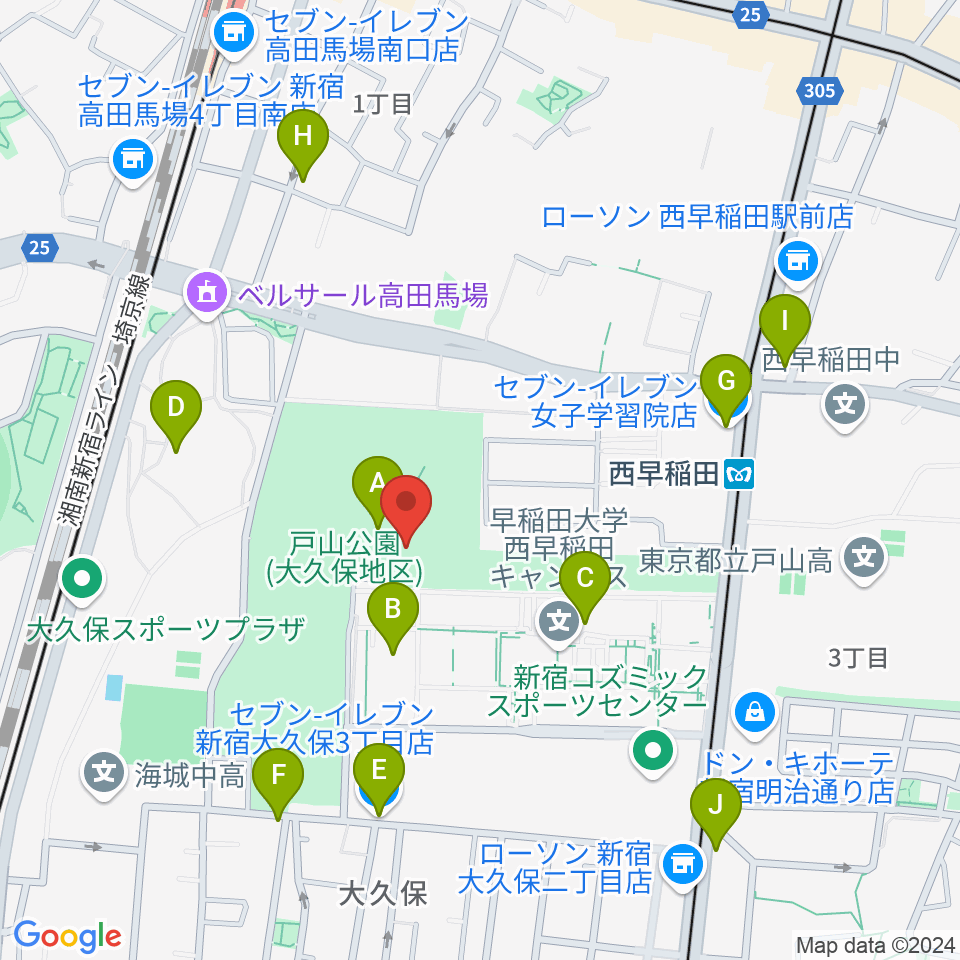 新宿スポーツセンター周辺のコンビニエンスストア一覧地図