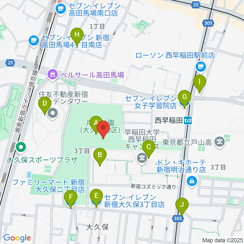 新宿スポーツセンター周辺のコンビニエンスストア一覧地図