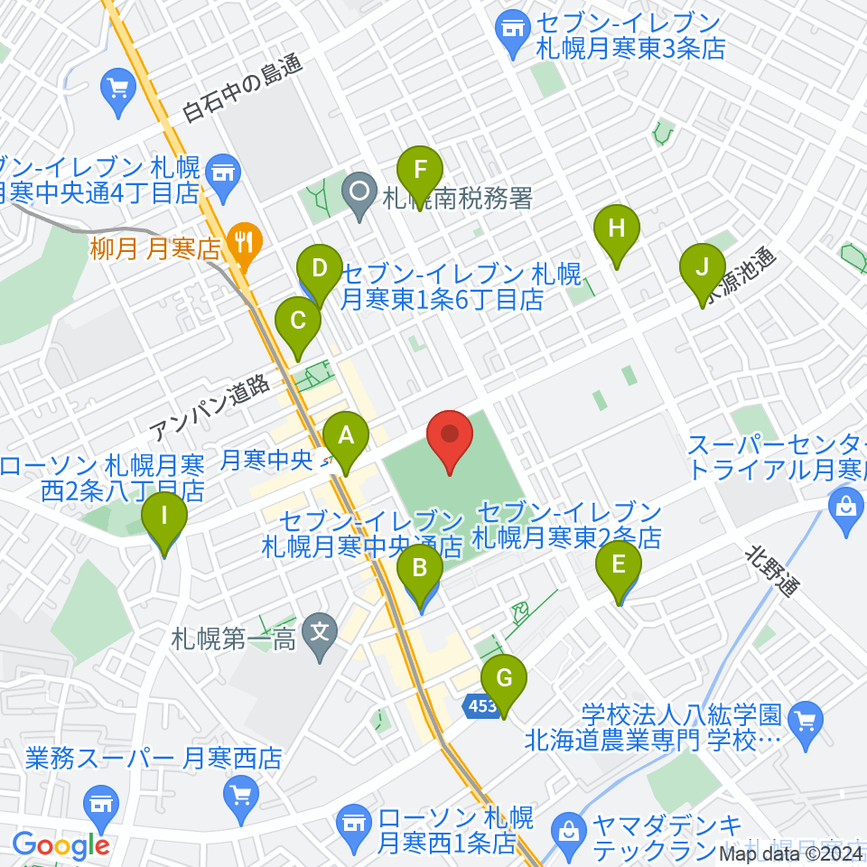 月寒屋外競技場周辺のコンビニエンスストア一覧地図