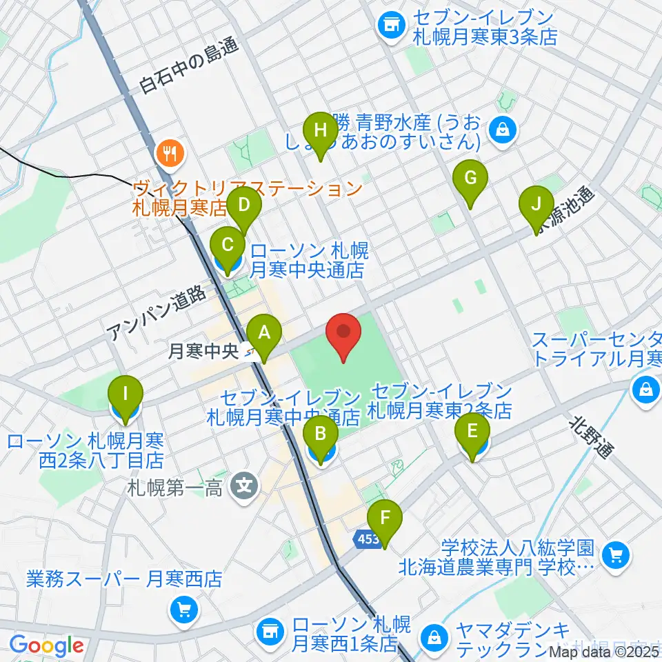 月寒屋外競技場周辺のコンビニエンスストア一覧地図
