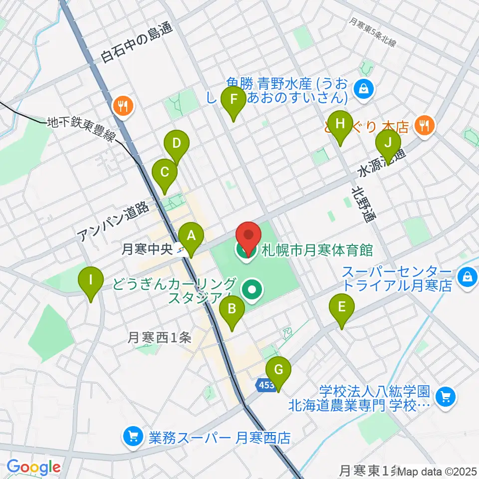 月寒屋外競技場周辺のコンビニエンスストア一覧地図