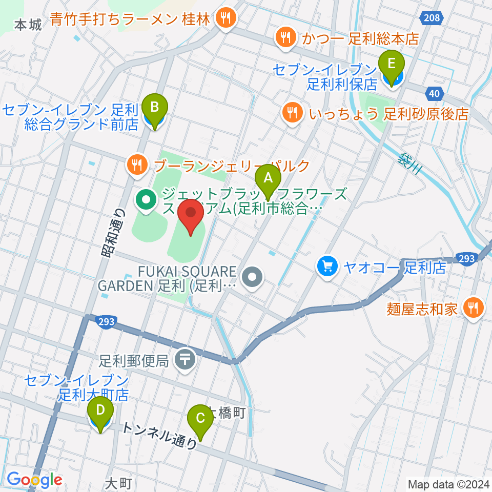 足利ガスグラウンド周辺のコンビニエンスストア一覧地図