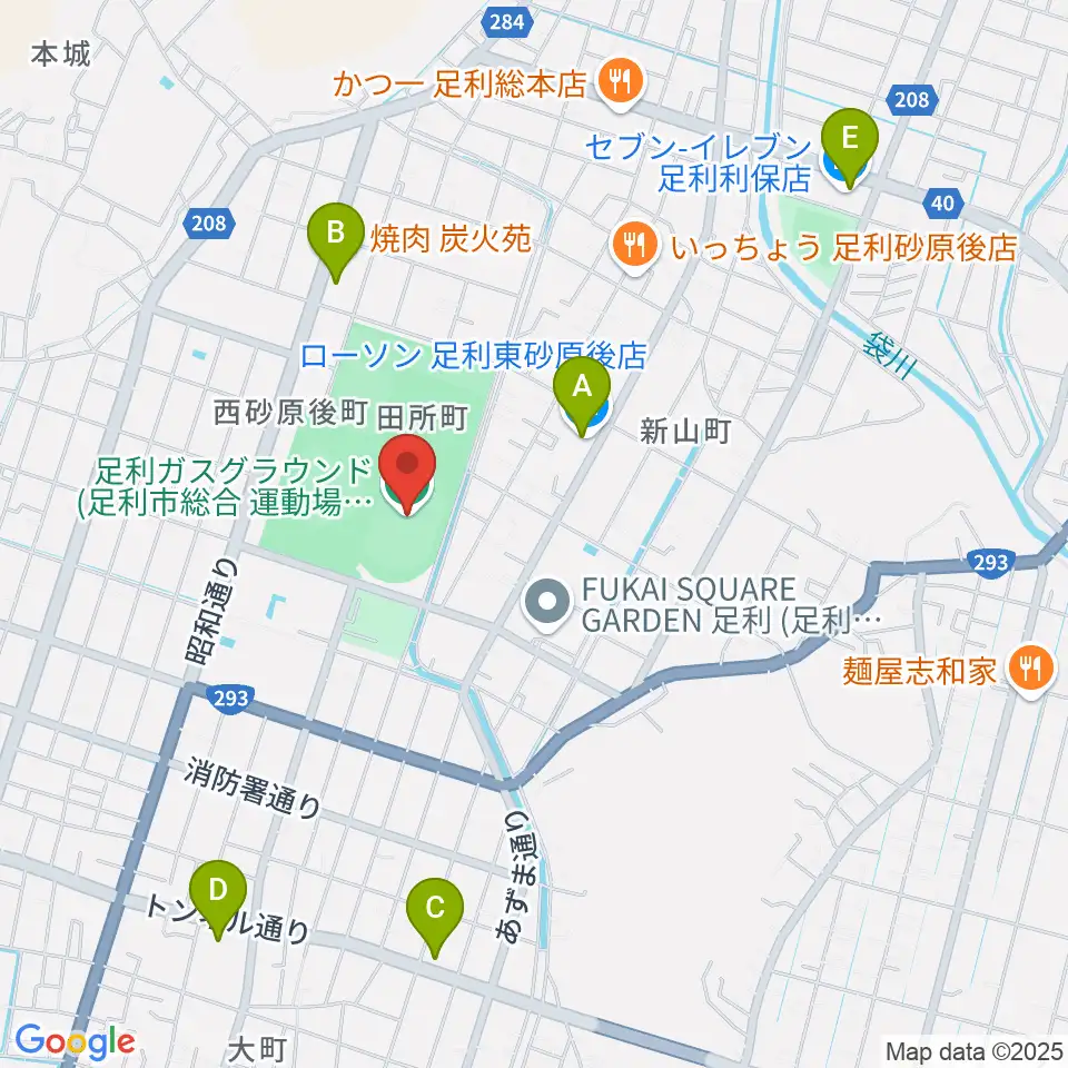 足利ガスグラウンド周辺のコンビニエンスストア一覧地図