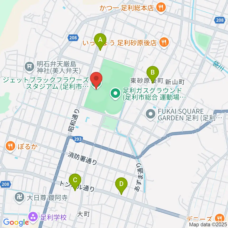 ジェットブラックフラワーズスタジアム周辺のコンビニエンスストア一覧地図