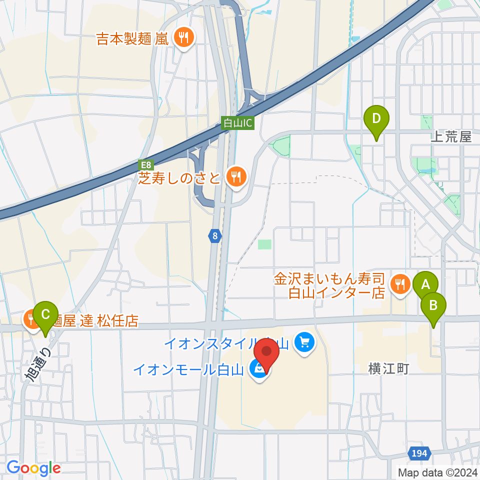 MPC楽器センター白山周辺のコンビニエンスストア一覧地図