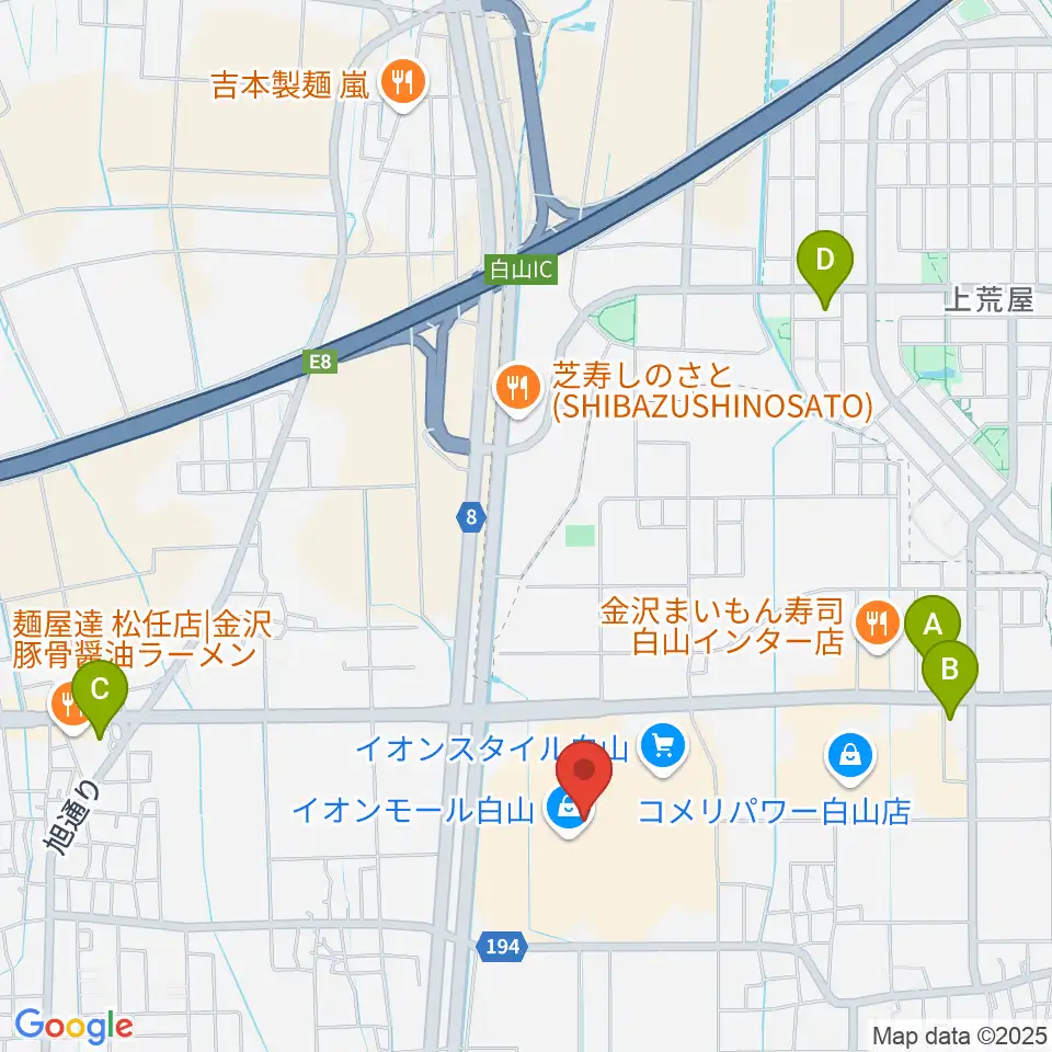 MPC楽器センター白山周辺のコンビニエンスストア一覧地図
