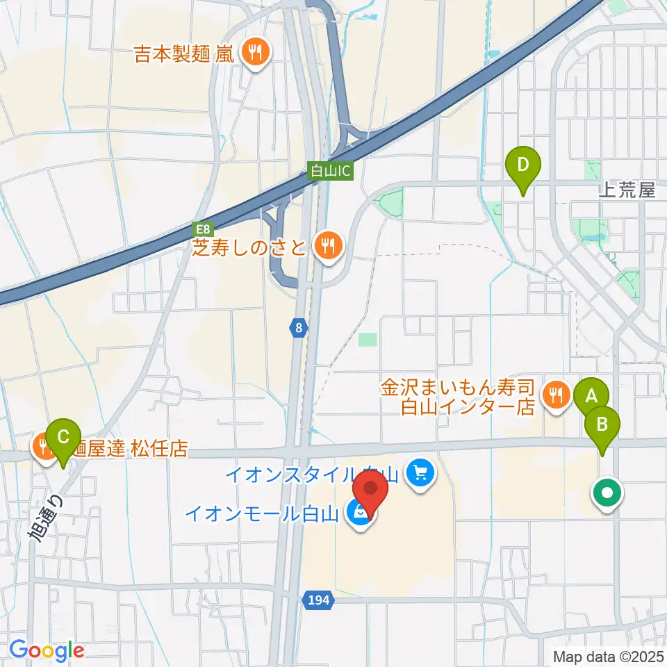 MPC楽器センター白山周辺のコンビニエンスストア一覧地図