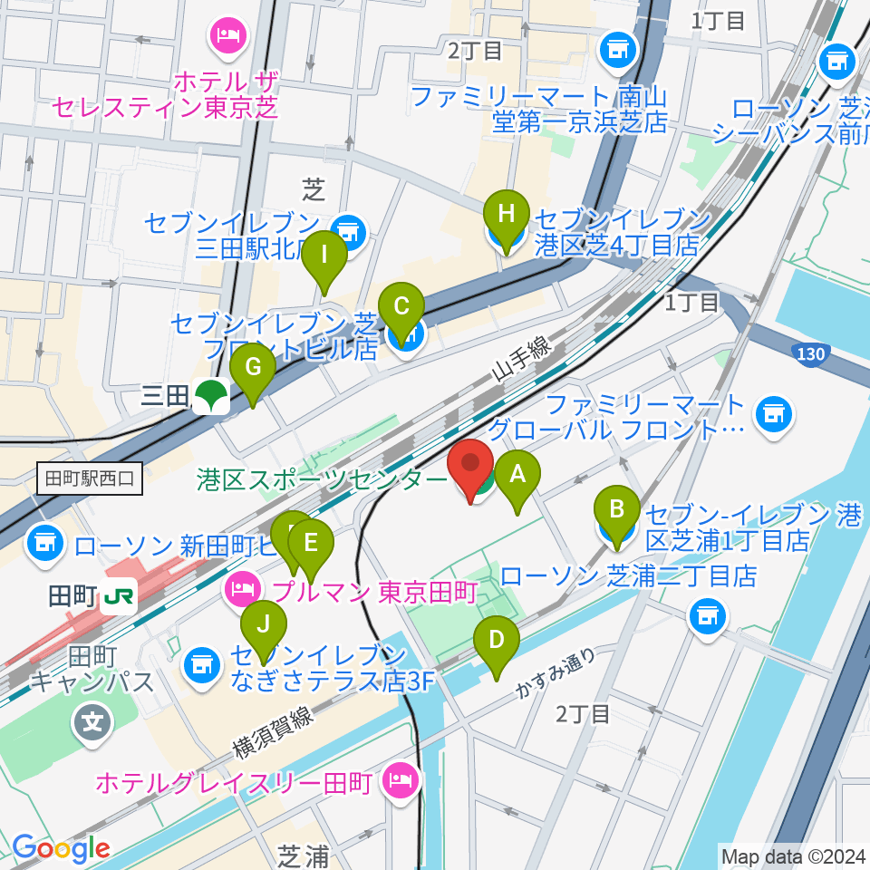 港区スポーツセンター周辺のコンビニエンスストア一覧地図