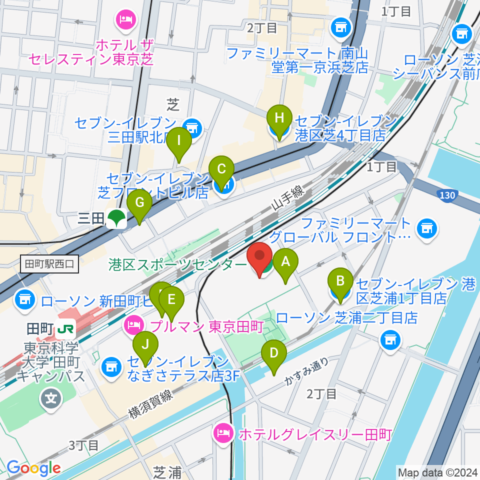 港区スポーツセンター周辺のコンビニエンスストア一覧地図