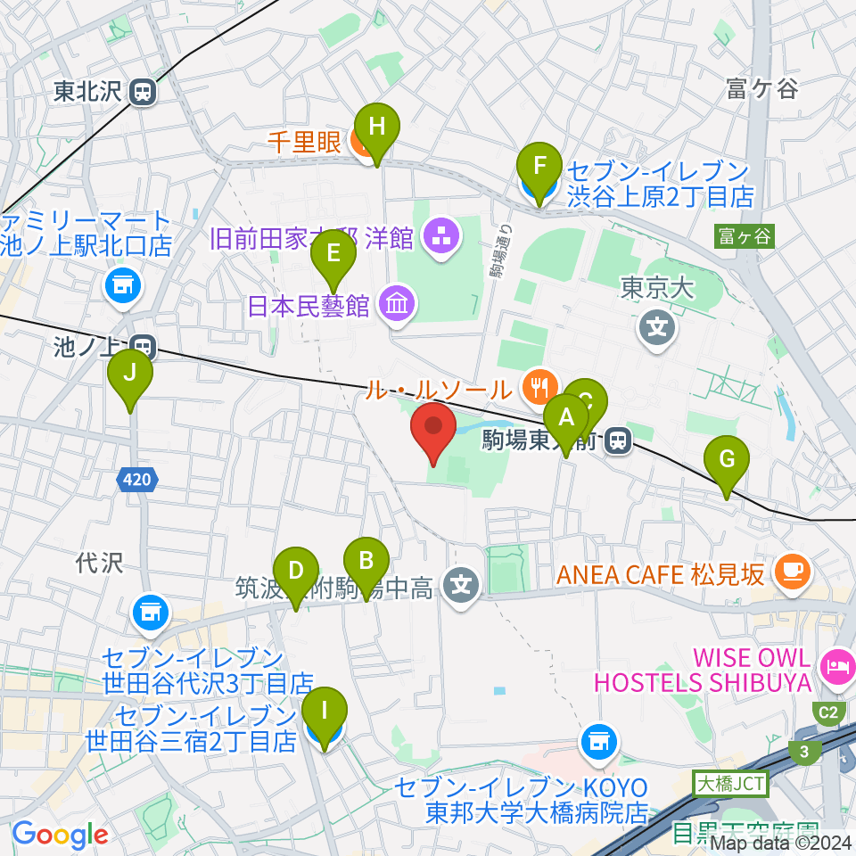 目黒区立駒場体育館周辺のコンビニエンスストア一覧地図