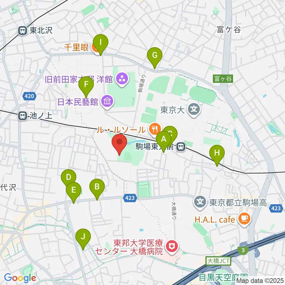 目黒区立駒場体育館周辺のコンビニエンスストア一覧地図
