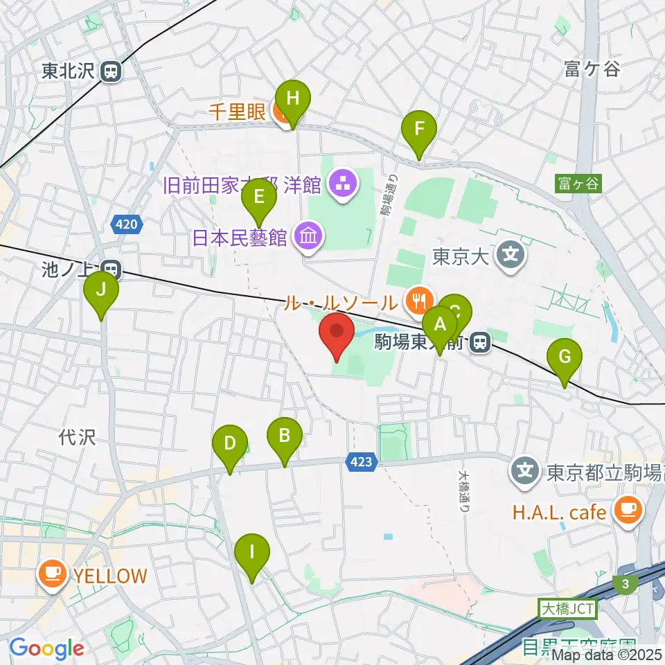 目黒区立駒場体育館周辺のコンビニエンスストア一覧地図