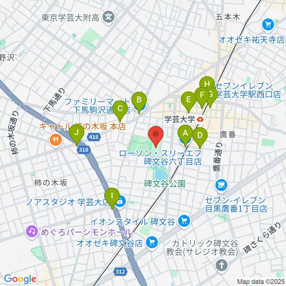 碑文谷体育館周辺のコンビニエンスストア一覧地図