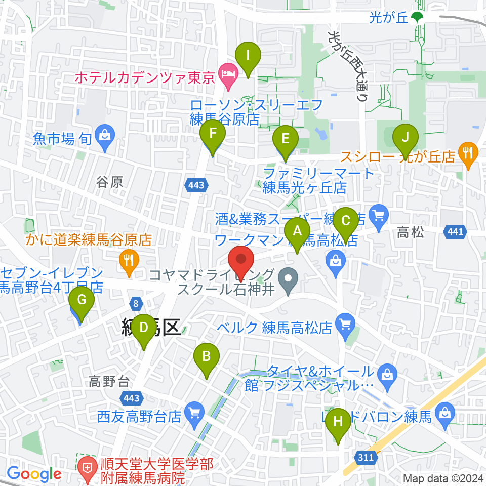 練馬区立総合体育館周辺のコンビニエンスストア一覧地図