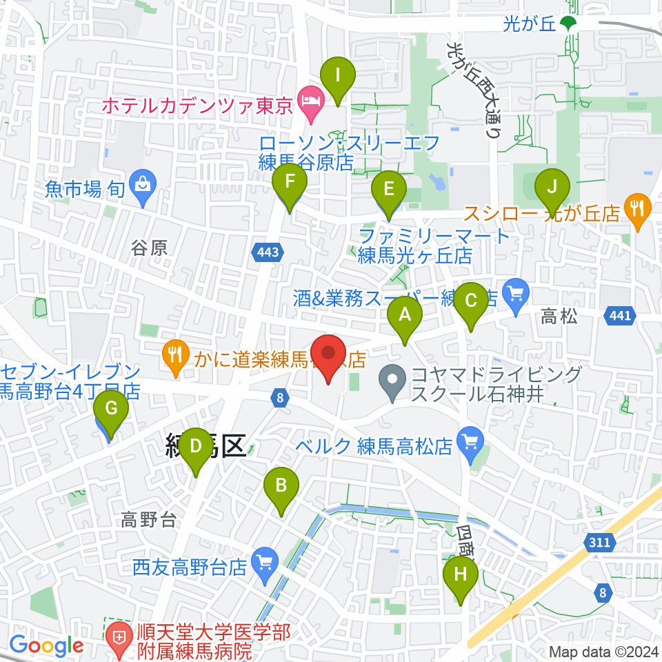 練馬区立総合体育館周辺のコンビニエンスストア一覧地図