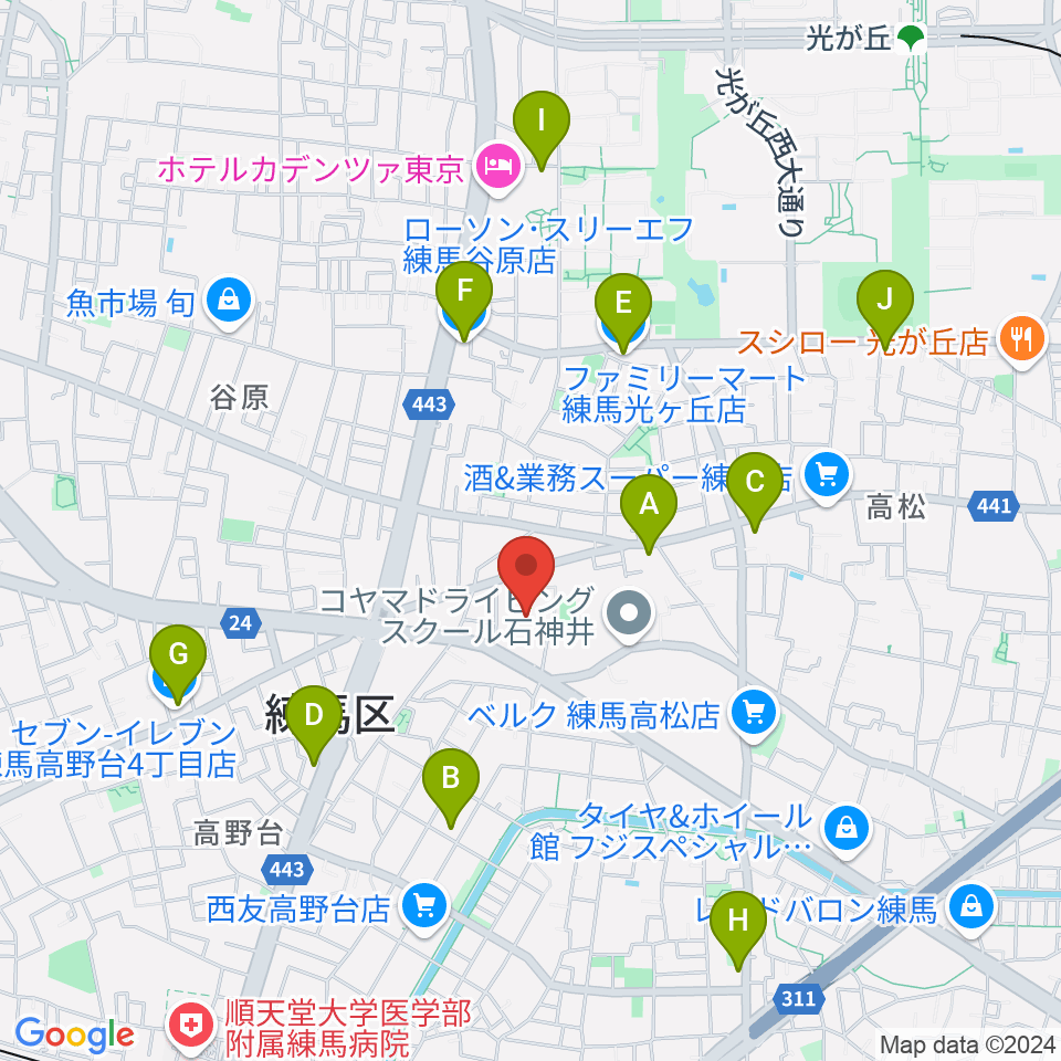 練馬区立総合体育館周辺のコンビニエンスストア一覧地図