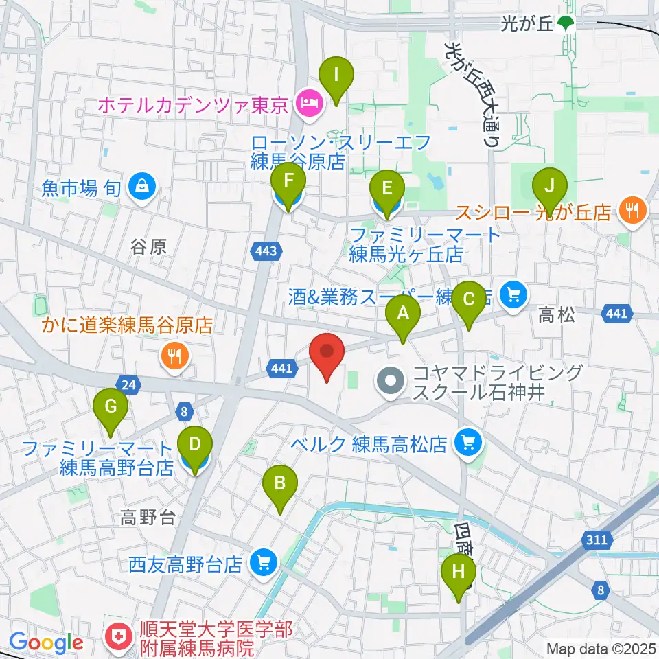 練馬区立総合体育館周辺のコンビニエンスストア一覧地図