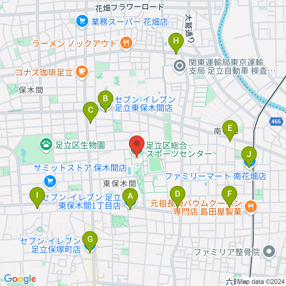 足立区総合スポーツセンター周辺のコンビニエンスストア一覧地図