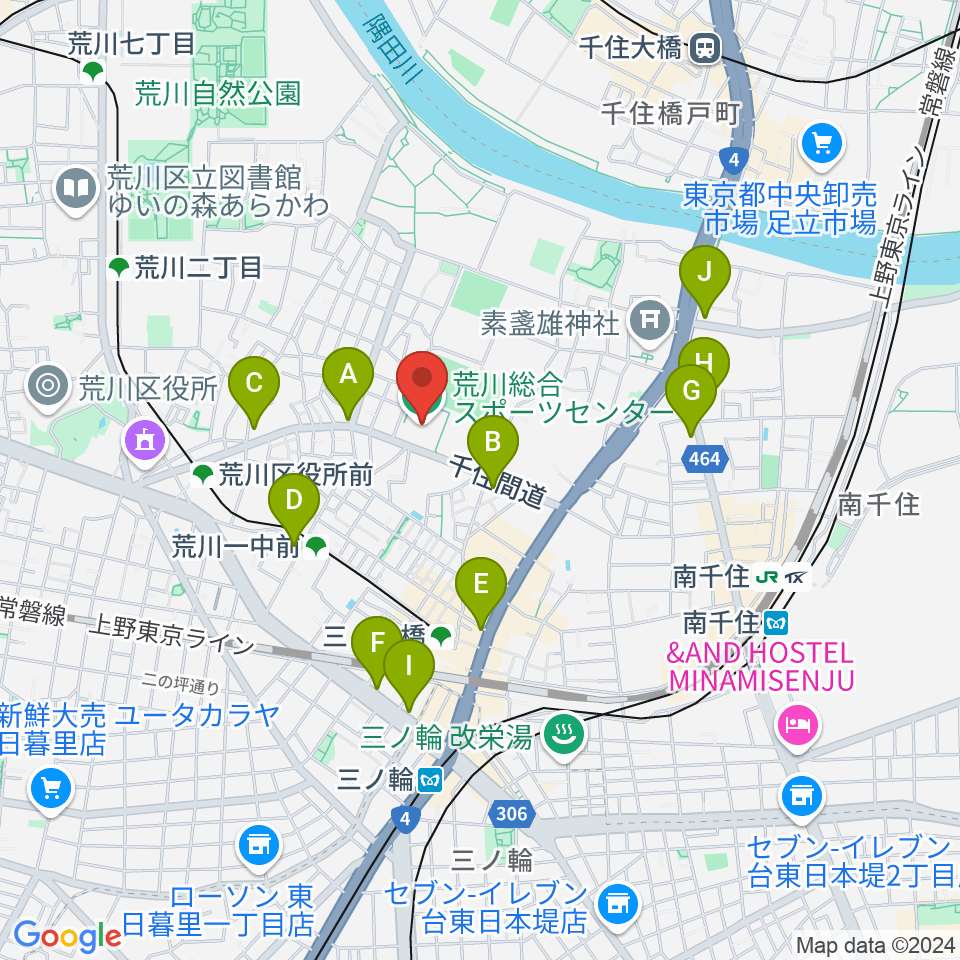 荒川総合スポーツセンター周辺のコンビニエンスストア一覧地図