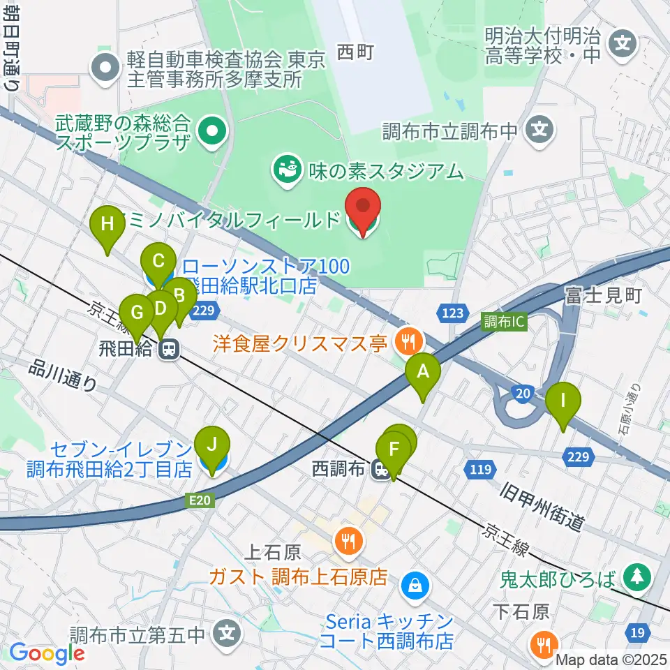アミノバイタルフィールド周辺のコンビニエンスストア一覧地図
