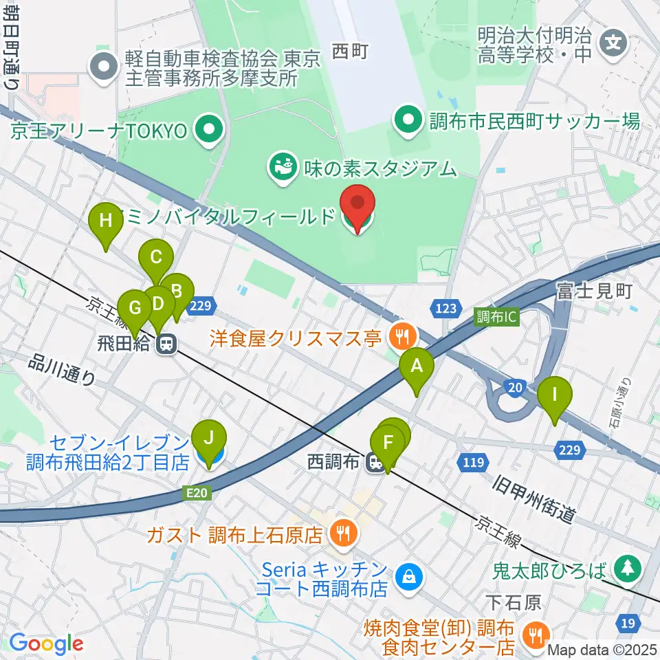 アミノバイタルフィールド周辺のコンビニエンスストア一覧地図
