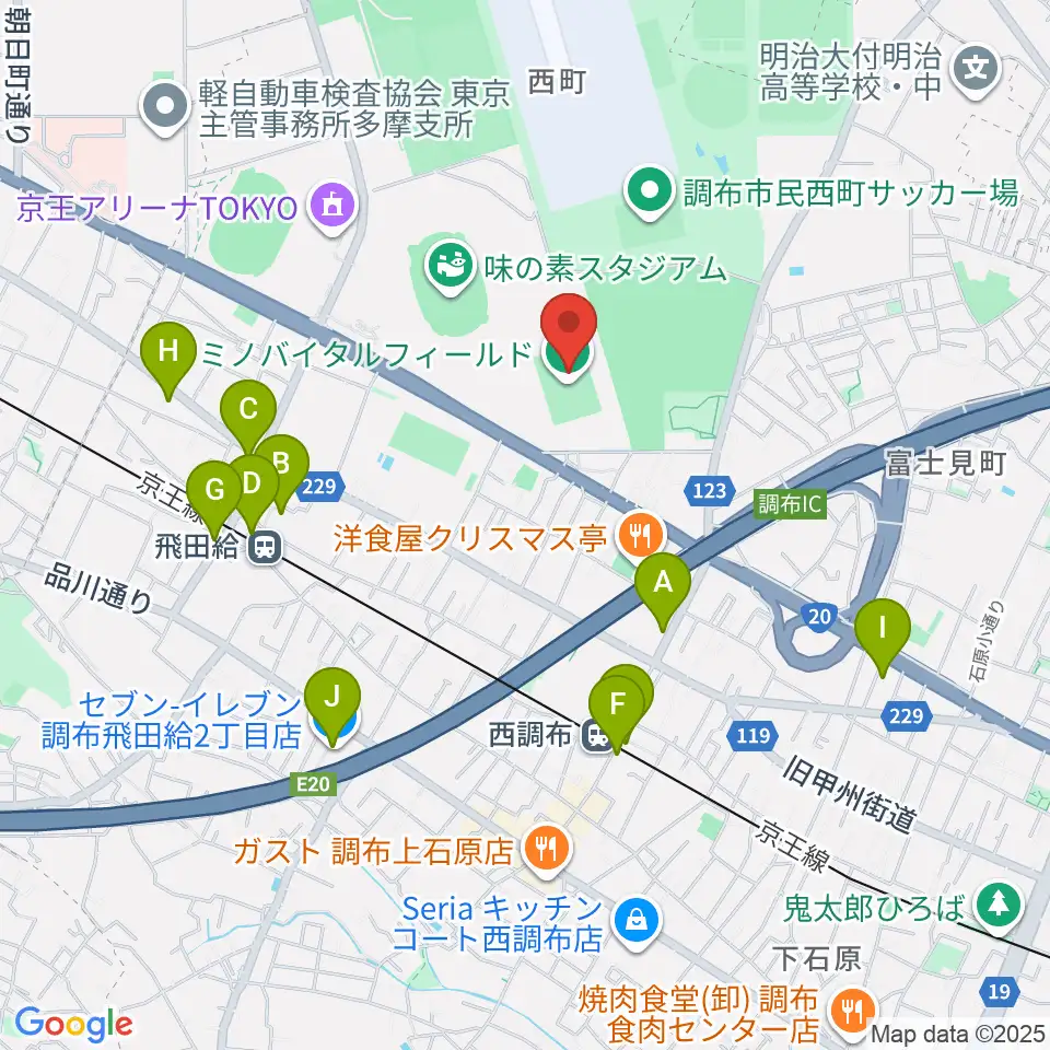 アミノバイタルフィールド周辺のコンビニエンスストア一覧地図