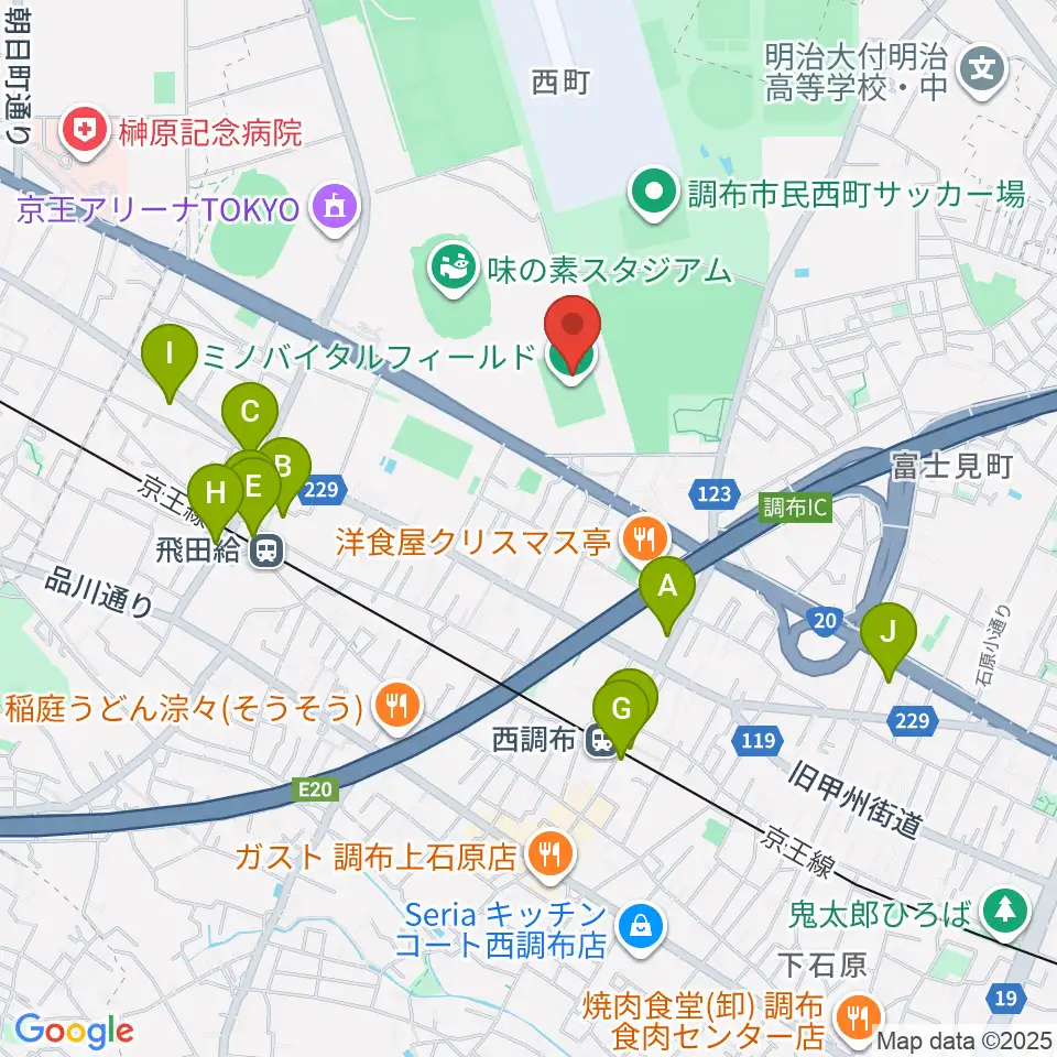 アミノバイタルフィールド周辺のコンビニエンスストア一覧地図