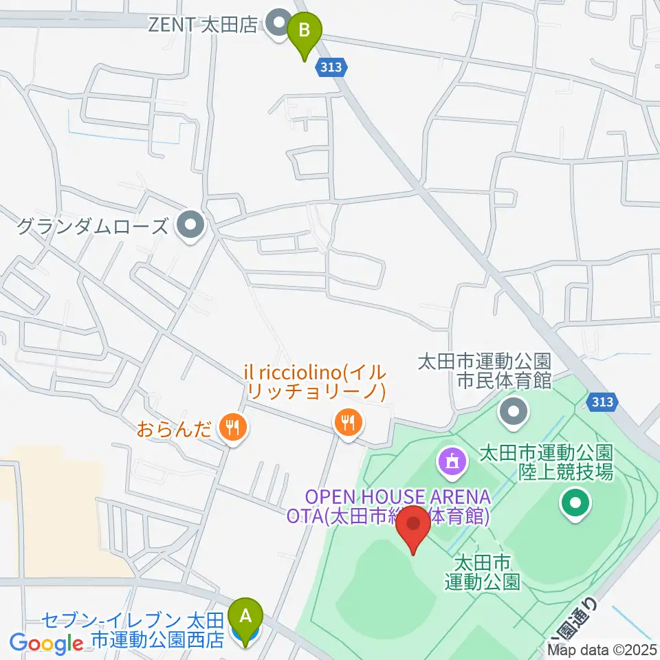 太田市運動公園野球場周辺のコンビニエンスストア一覧地図