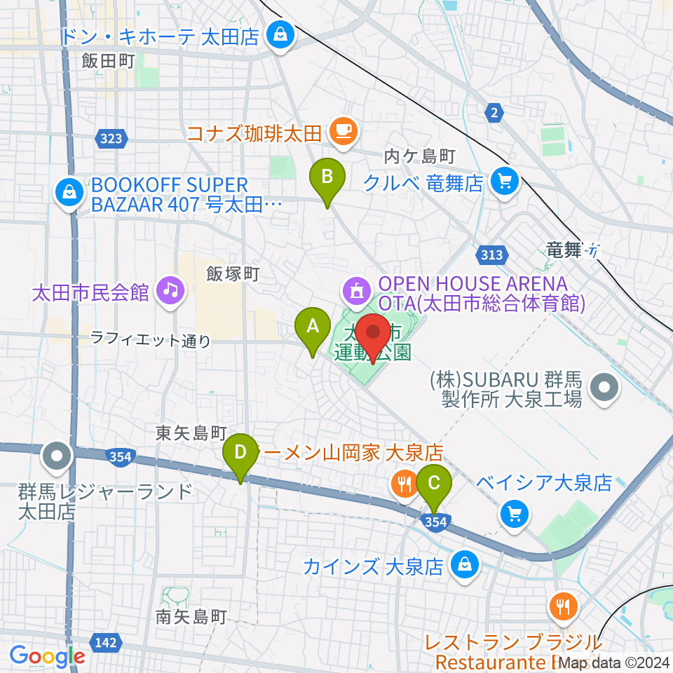 太田市運動公園サッカー・ラグビー場周辺のコンビニエンスストア一覧地図