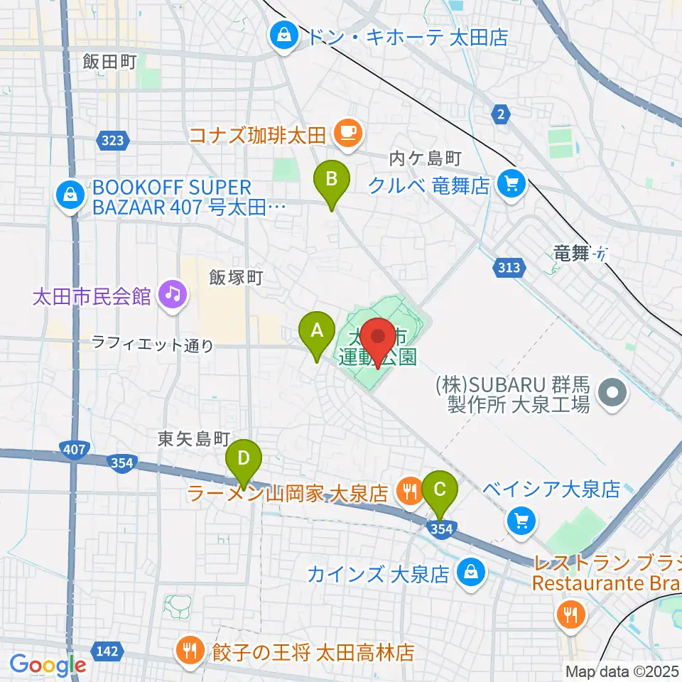 太田市運動公園サッカー・ラグビー場周辺のコンビニエンスストア一覧地図