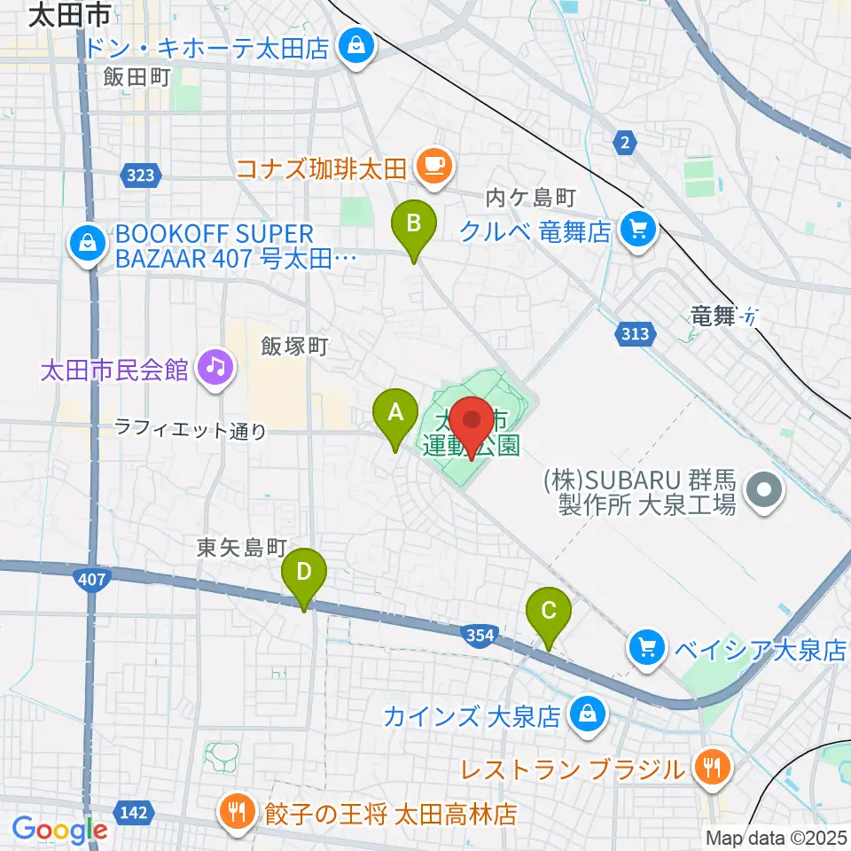 太田市運動公園サッカー・ラグビー場周辺のコンビニエンスストア一覧地図