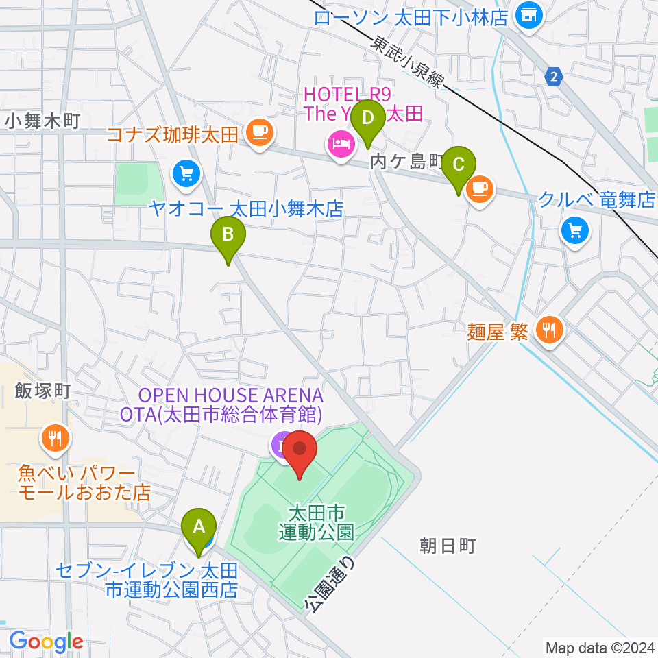 オープンハウスアリーナ太田周辺のコンビニエンスストア一覧地図